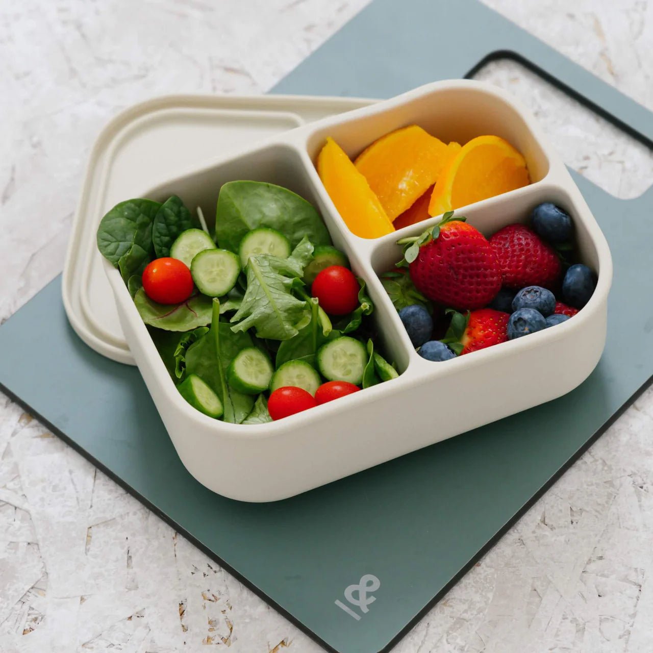 Seed & Sprout Silicone Bento Box filled with a healthy balanced meal.