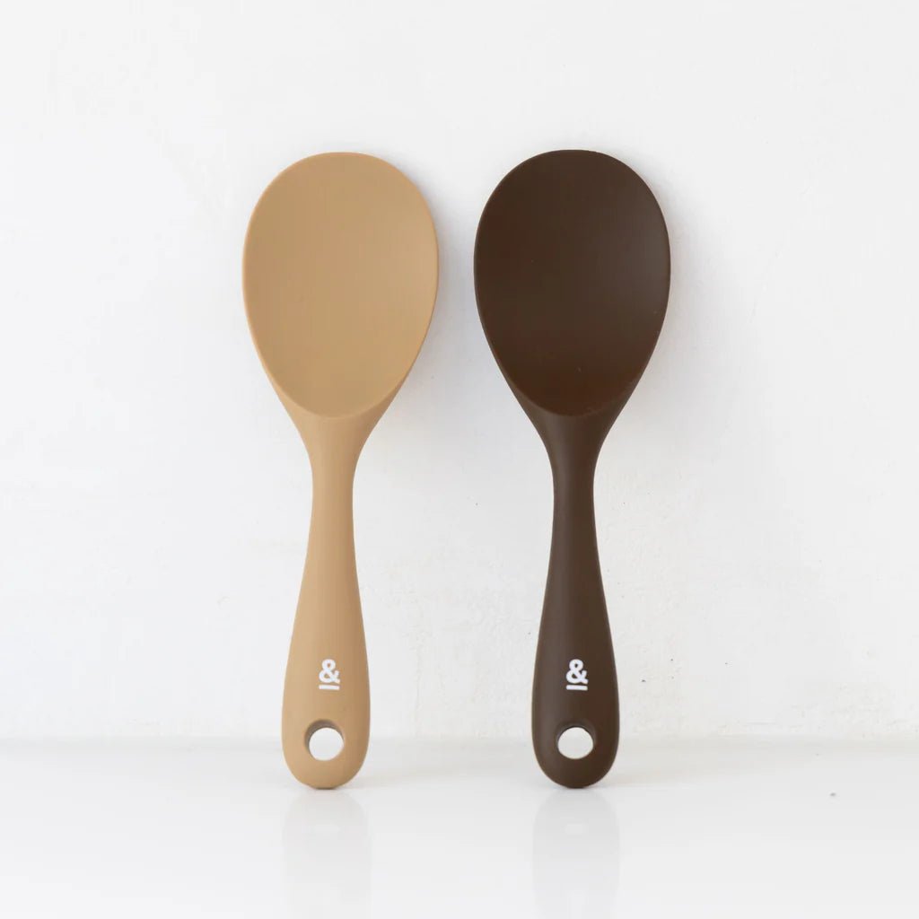 Seed & Sprout Silicone Rice Spoons in Praline and Clove.