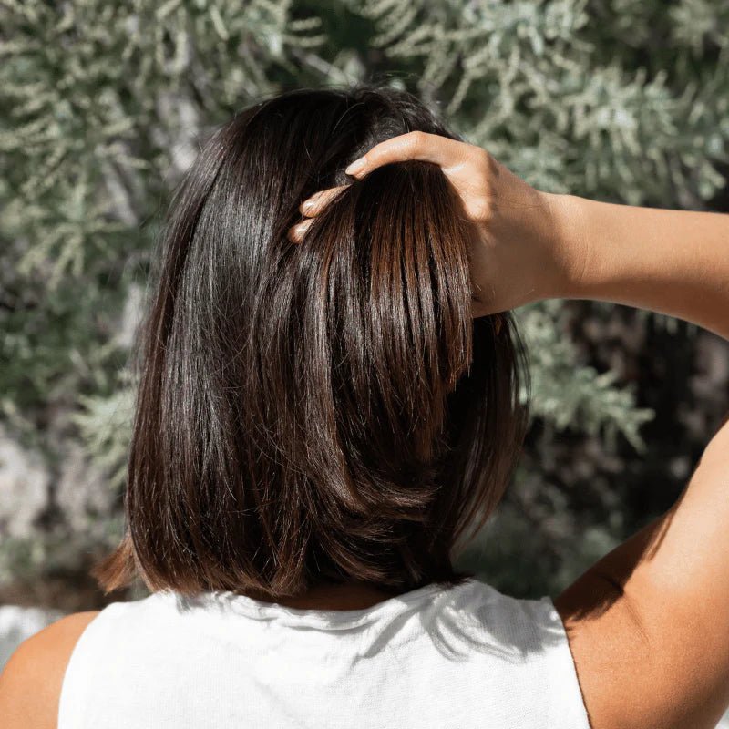 Seed & Sprout hair care results showcasing sleek, healthy short brown hair.