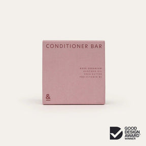 Seed & Sprout Rose Geranium Conditioner Bar packaging box with Good Design Award Winner badge.