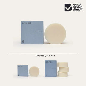 Seed & Sprout Lemon Myrtle Dish Bar size options comparison graphic featuring a Good Design Award winner badge.