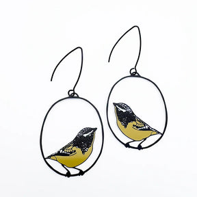 A pair of DENZ Spotted Pardalote earrings