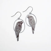 DENZ Tawny Frogmouth earrings on a white background