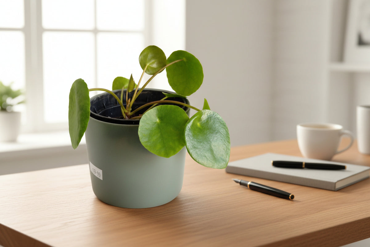 Pilea peperomoid 95mm with Grey Pot - same day delivery - melbourne