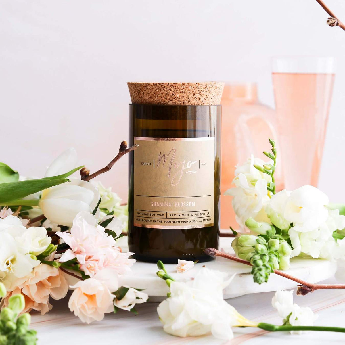Shanghai Blossom Wine Bottle Candle - Pookipoiga
