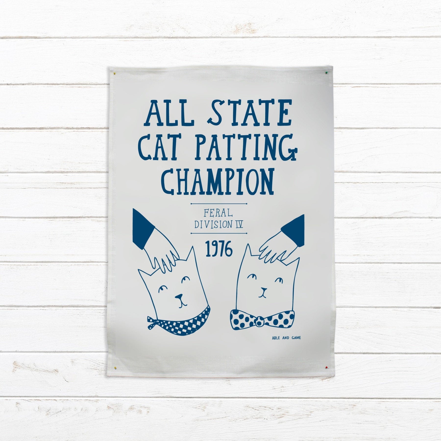 Able and Game All State Cat Patting Champion --- Tea Towel