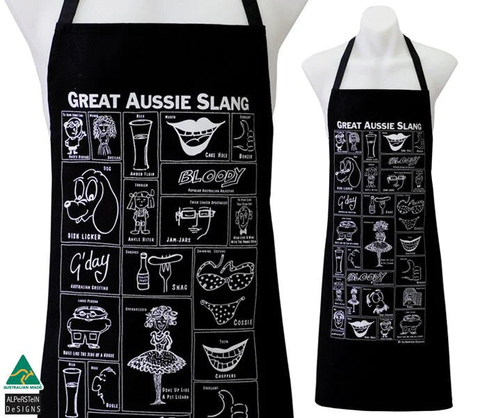 Alperstein Designs Great Aussie Slang black apron