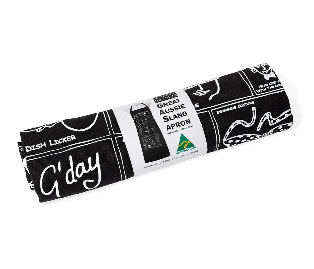 Alperstein DesignsAlperstein Designs Great Aussie Slang black apron #same day gift delivery melbourne#
