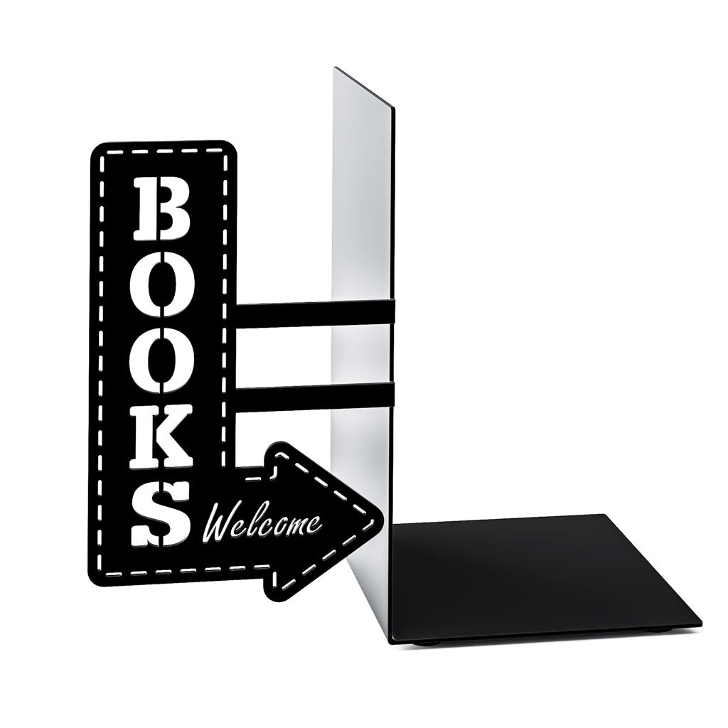 Balvi Bookshop Decorative Black Metal Bookend with Vintage Books Sign.