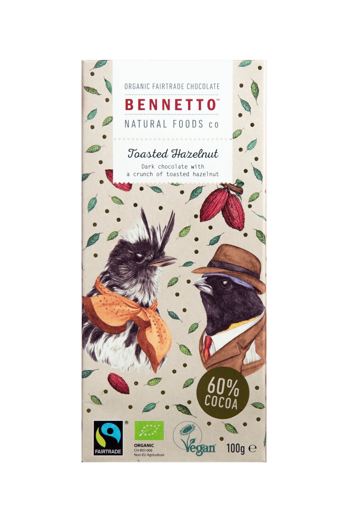 BennettosBennetto Organic Dark Chocolate Toasted Hazelnut 100g #same day gift delivery melbourne#