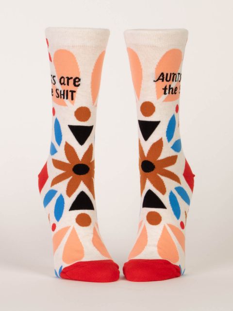 Blue Q Aunts Are The Shit Womens Crew Socks Front View Floral Novelty Socks.