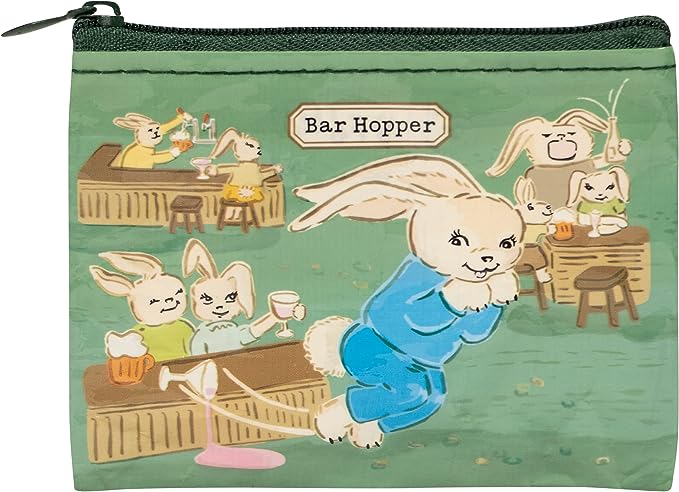 Blue Q Bar Hopper Coin Purse Funny Bunny Rabbit Bar Scene Recycled Material Small Pouch.