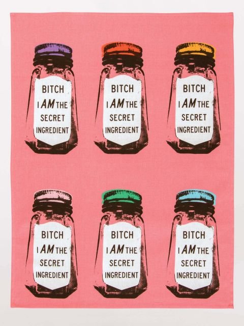 Blue Q Bitch I Am The Secret Ingredient Full View Funny Pink Cotton Kitchen Dish Tea Towel.