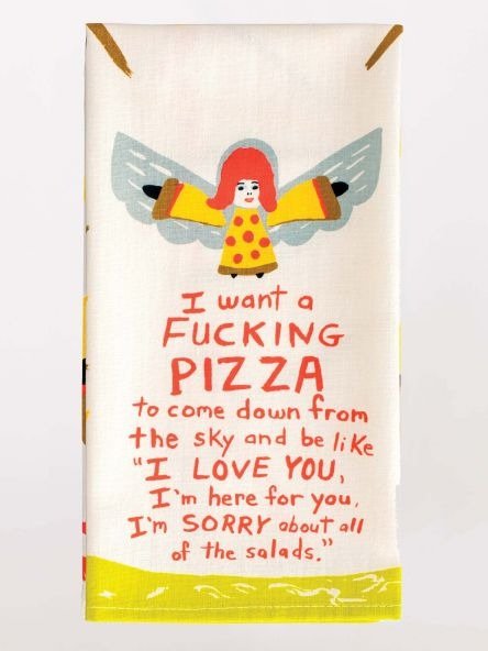 Blue QBlue Q I Want A Fucking Pizza To Come Down....Tea Towel #same day gift delivery melbourne#