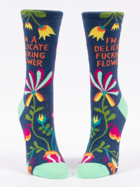 Blue QBlue Q I'm A Delicate Fucking Flower Women's Crew socks #same day gift delivery melbourne#