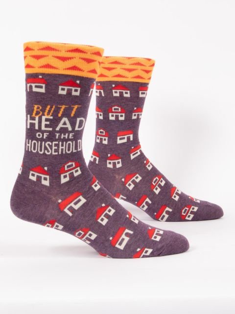 Blue Q Stubborn Mens Crew Socks Geometric Brick Pattern Pair Profile View