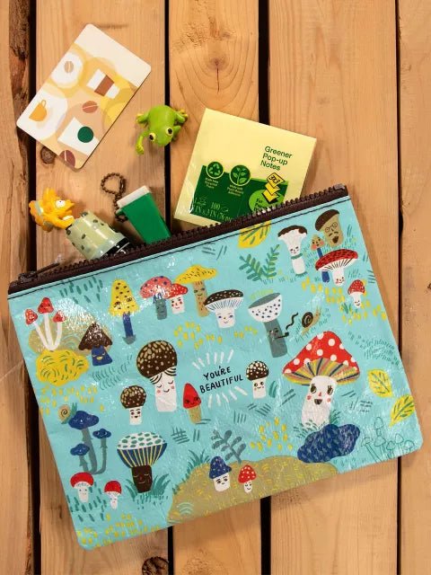 Blue Q Cute Lil Mushroom Recycled Zipper Pouch Stationery Accessories Organizer.