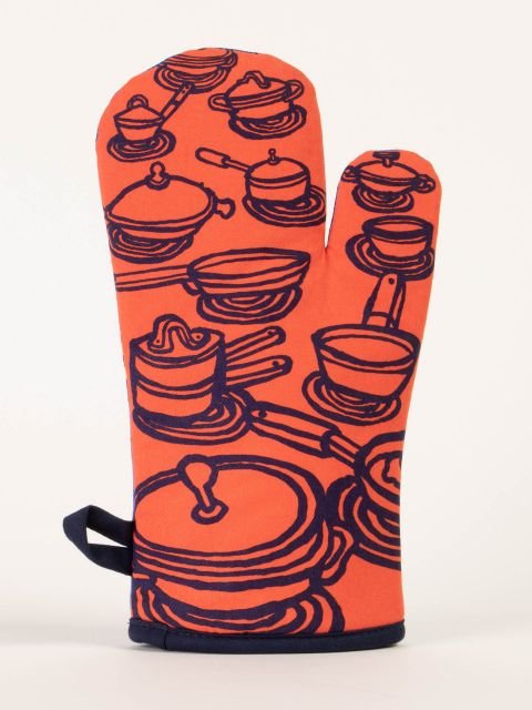 Blue Q DJ Stovetop Oven Mitt Bright Orange Cookware Pattern Back View.