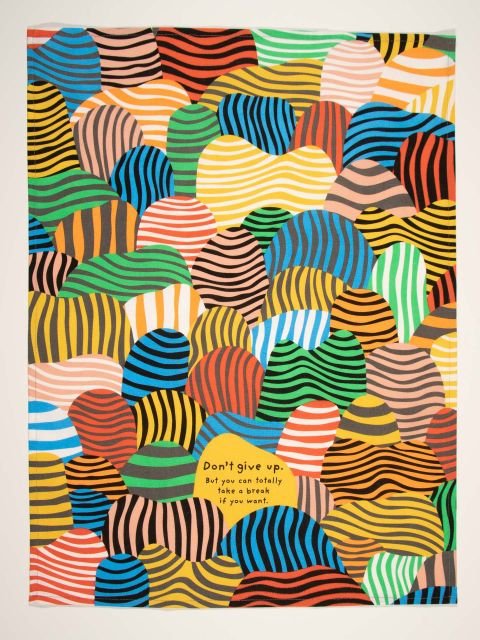 Blue Q Don't Give Up Full View Abstract Striped Cotton Dish Tea Towel.