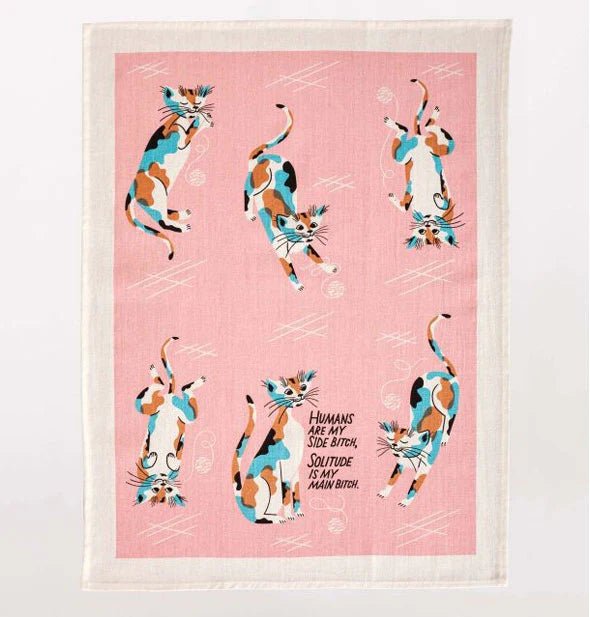 Blue Q Humans Are My Side Bitch Full View Cat Funny Pink Cotton Kitchen Dish Tea Towel.