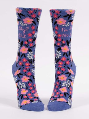 Blue Q Im Shy No Shit Womens Novelty Crew Socks Floral Front Pair View
