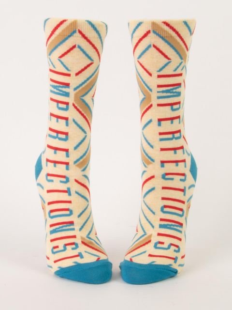 Blue Q Imperfectionist Womens Crew Socks Front View Geometric Novelty Socks.