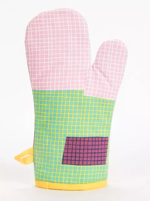 Blue Q Lets Eat Your Feelings Back View Grid Pattern Oven Mitt Cotton Heat Resistant.