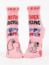 Blue Q Mother Fucking Puppy Power Womens Ankle Socks Pink Dog Pair Front View