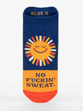 Blue Q No Fuckin Sweat Sneaker Socks Blue Yellow Sun Graphic Novelty Low Cut Socks.