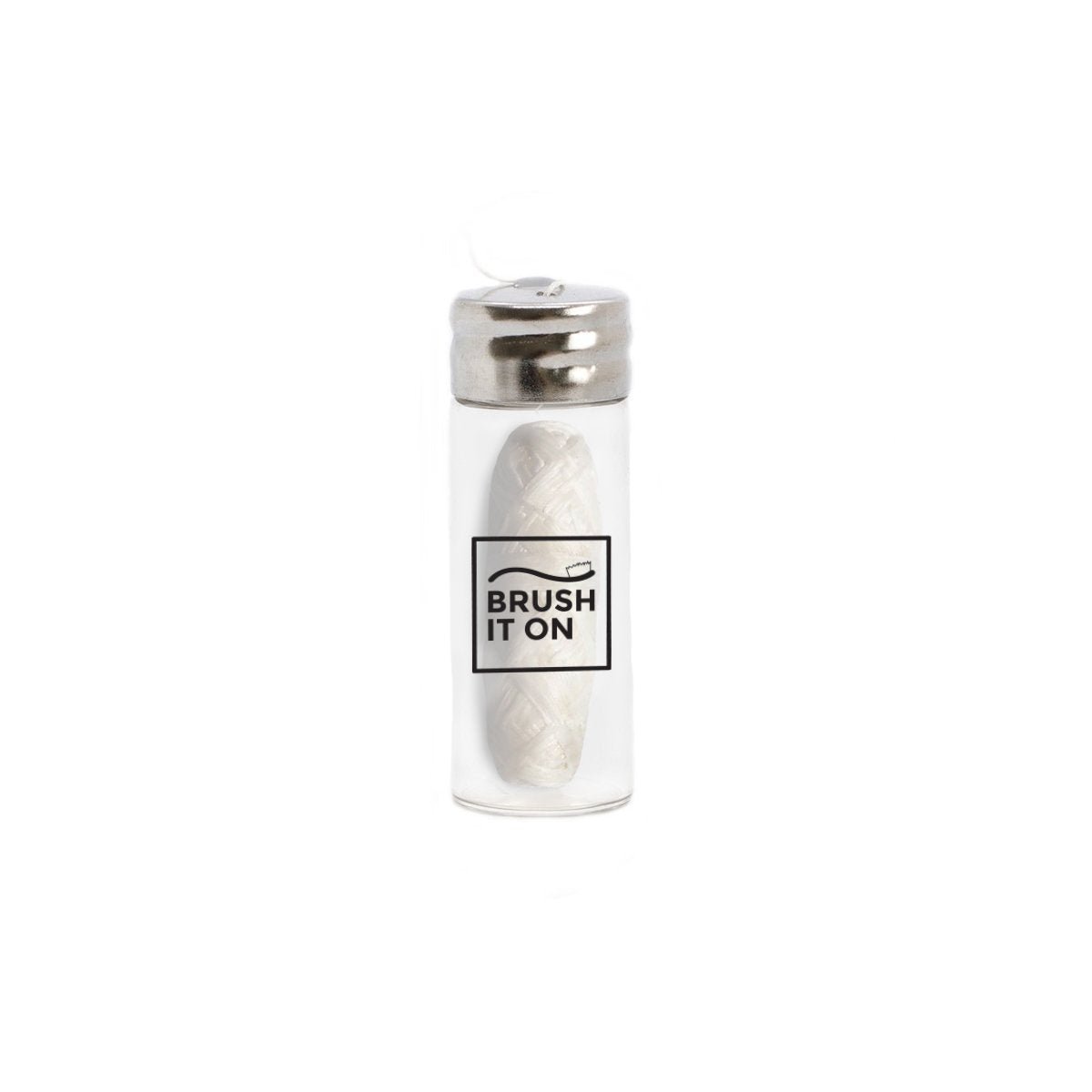 Brush It On compostable dental floss in reusable glass container