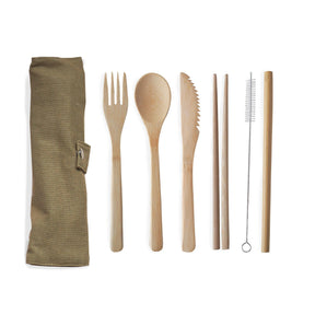 Brush It On Reusable Bamboo Cutlery Set Brown