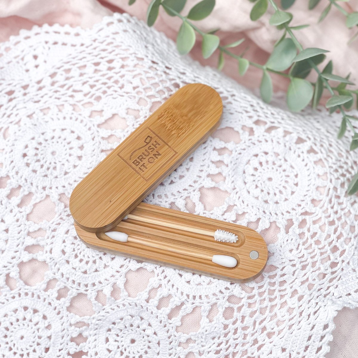 Brush It On reusable silicone buds with bamboo magnetic case