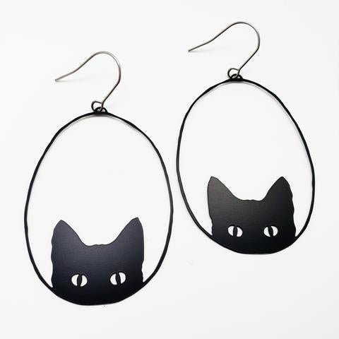  DENZ Black cats in black earrings