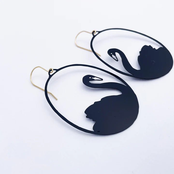 DENZ Black Swans earrings, angled view