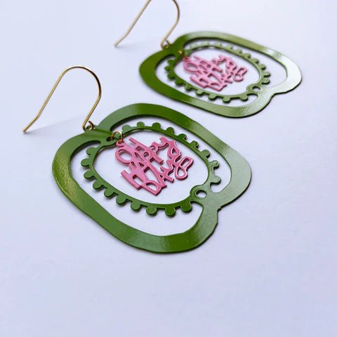 DENZ Capsicums - OH HAPPY DAYS - painted steel dangles, angled view