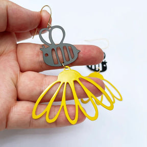 DENZ Bee Flowers in black + yellow - painted steel dangles