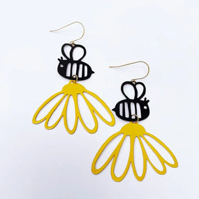 DENZ Bee Flowers in black + yellow - painted steel dangles