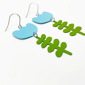 DENZ Blue & sage flowers - painted steel dangles