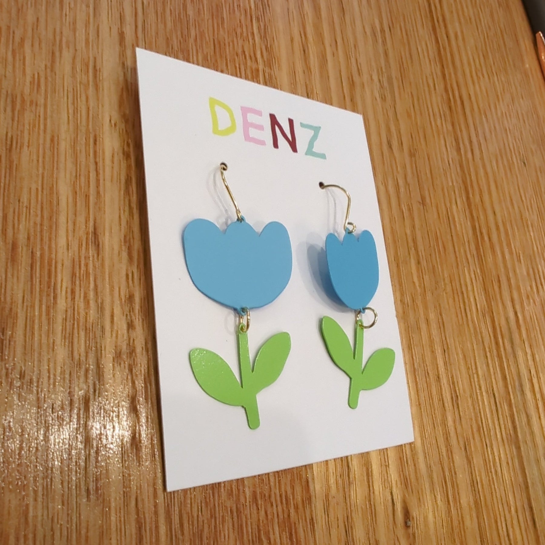 DENZ Blue & sage flowers - painted steel dangles