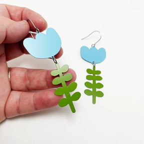 DENZ Blue & sage flowers - painted steel dangles