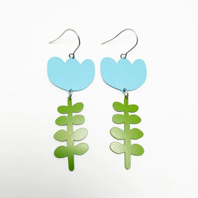 DENZ Blue & sage flowers - painted steel dangles