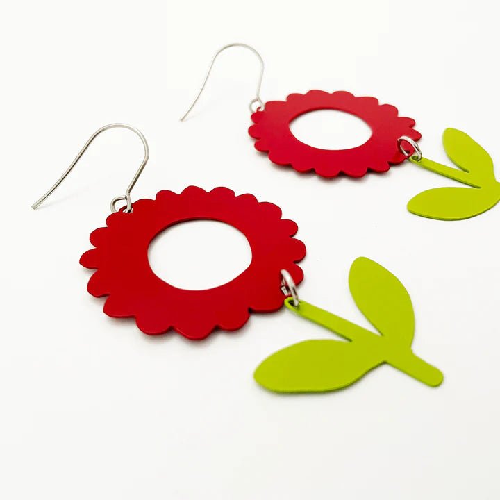 Denz + coDENZ Cherry + Apple Flowers painted steel dangles #same day gift delivery melbourne#