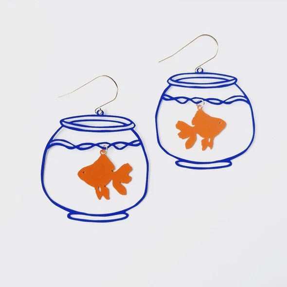 DENZ Goldfish bowls blue/orange painted steel dangles