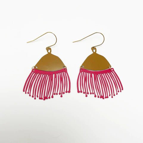 Denz + coDENZ Gum Blossom dangles in Olive + Raspberry | painted steel dangles #same day gift delivery melbourne#