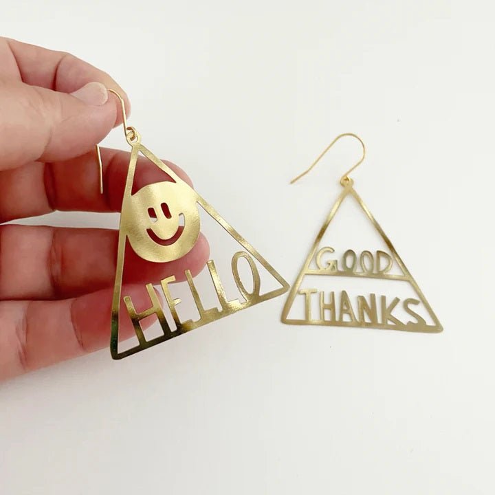 Denz + coDENZ Hello, Good Thanks dangles in gold #same day gift delivery melbourne#