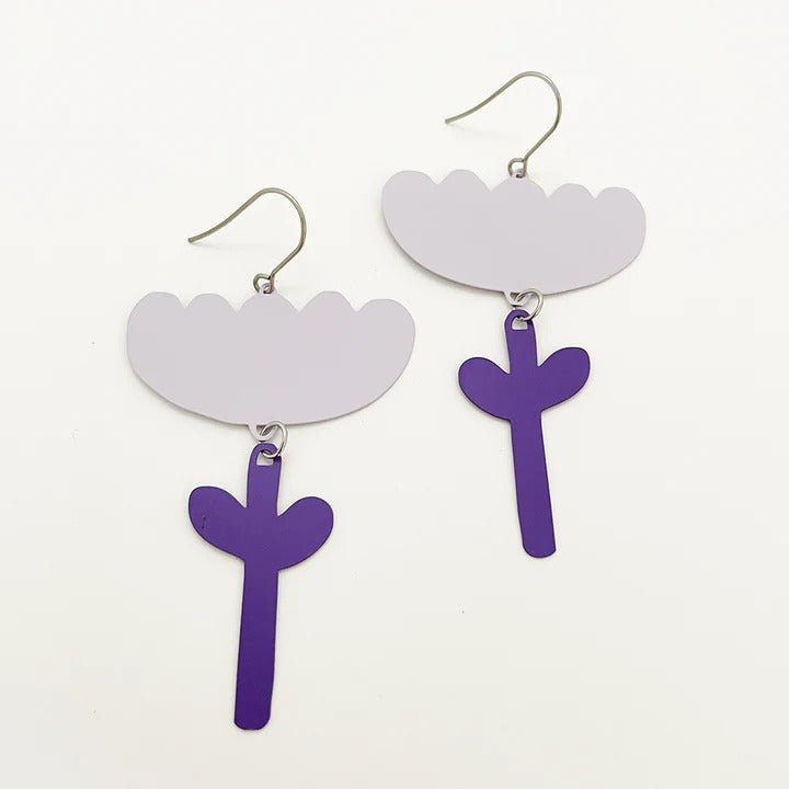 Denz + coDENZ Lilac + Violet Flowers painted steel dangles #same day gift delivery melbourne#