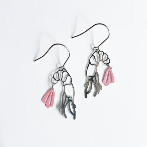 Denz + coDENZ Mini Prawns - Silver/ pale pink - painted steel dangles #same day gift delivery melbourne#