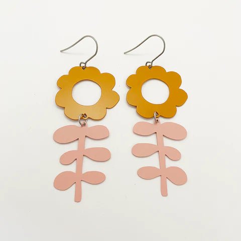 Denz + coDENZ Mustard + Peachy Pink painted steel dangles #same day gift delivery melbourne#