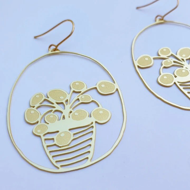 Denz + coDENZ Pilea pot dangles in Gold #same day gift delivery melbourne#