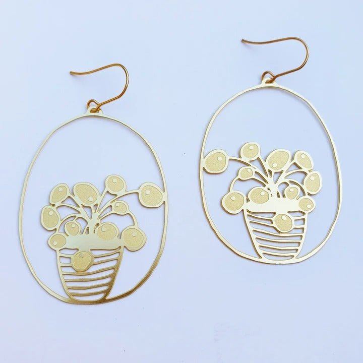 Denz + coDENZ Pilea pot dangles in Gold #same day gift delivery melbourne#